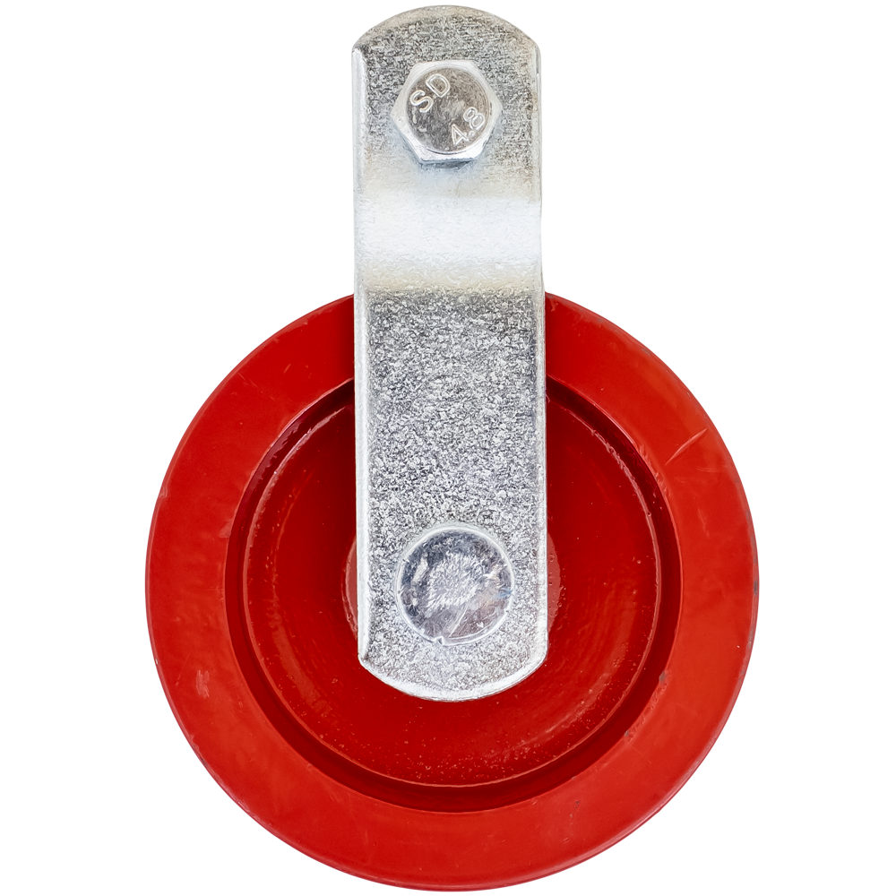 3-1/2" Vertical Hanging Red Cast Pulley with Zinc Bracket