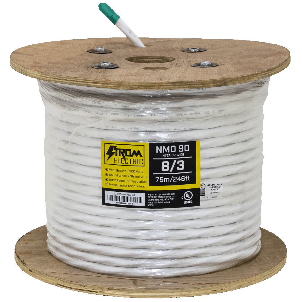 8/3 NMD90 75M Interior Electrical Wire -  White
