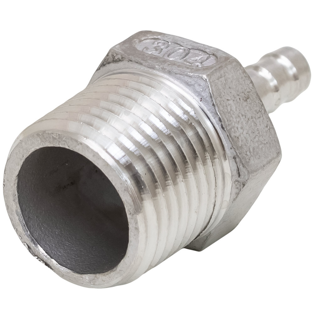 1/4" Hose Barb x 1/2" MPT Male Adapter 18.8 SS