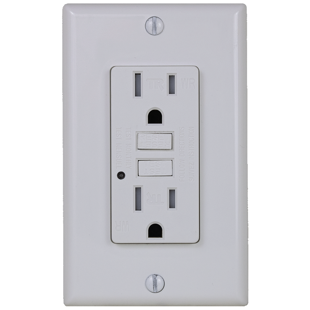 LD-3008C 15 Amp Tamper Resistant GFCI Receptacle With Wall Plate - White
