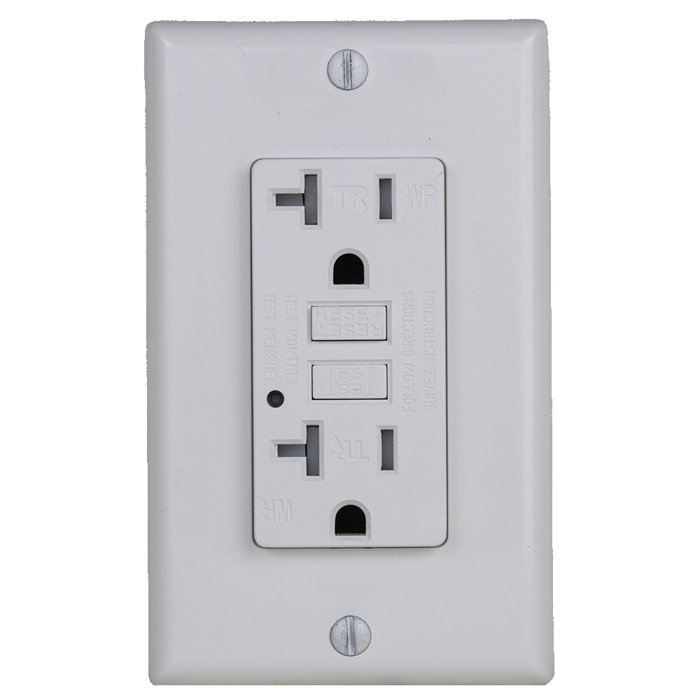 LD-3008D 20 Amp Tamper Resistant GFCI Receptacle With Wall Plate - White