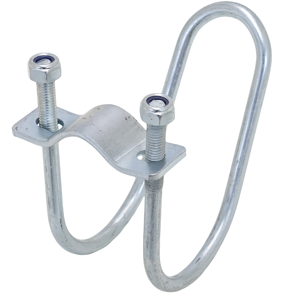 M8-1.25 - 1" to 2" Pipe, Cross Connector Pipe Clamp Electrogalvanized