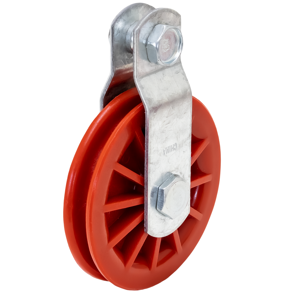 3-1/2" Vertical Hanging Red Nylon Pulley with Zinc Bracket