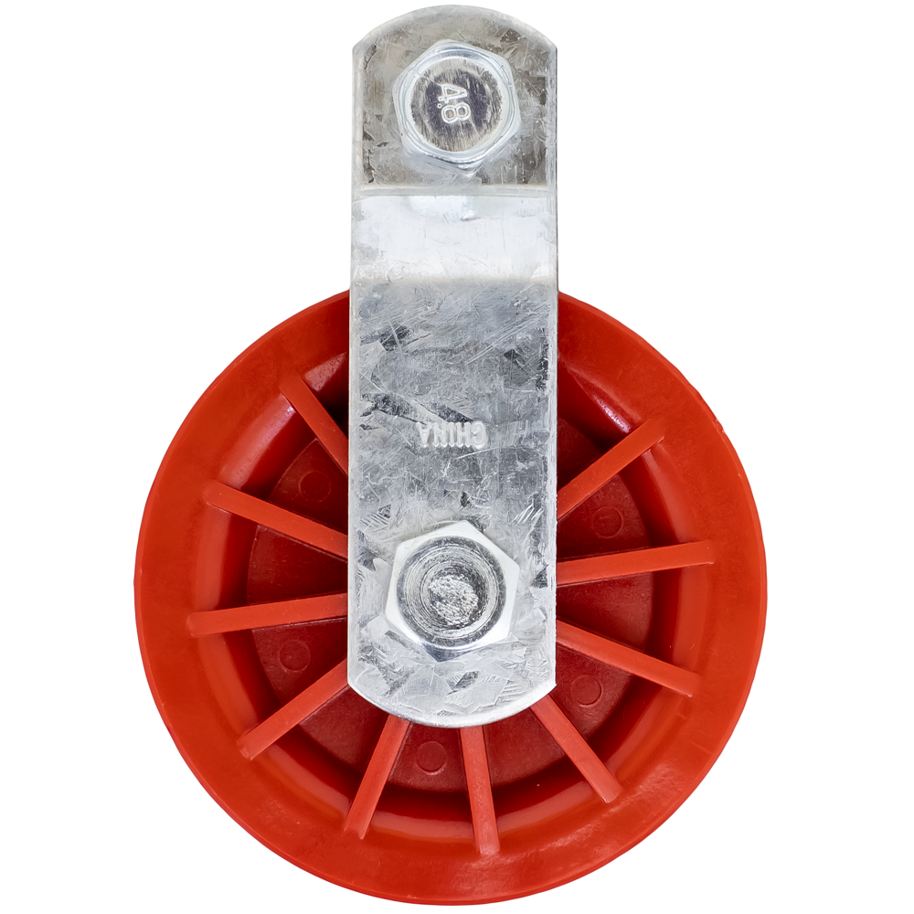 3-1/2" Vertical Hanging Red Nylon Pulley with Zinc Bracket