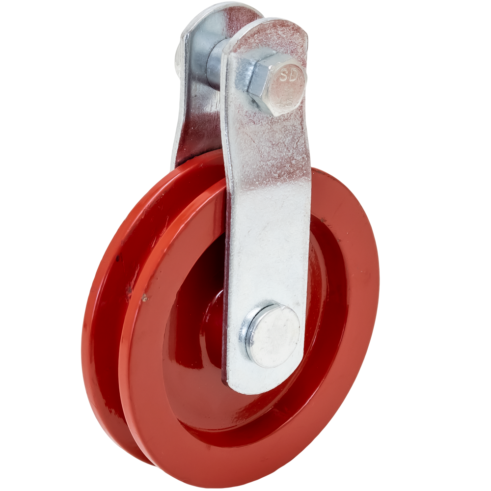 3-1/2" Vertical Hanging Red Cast Pulley with Zinc Bracket