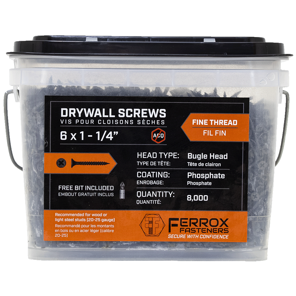 #6 x 1-1/4" Flat Head Phillips Drive Fine Thread Drywall Screws (8,000-Qty)