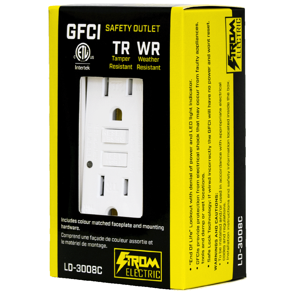 LD-3008C 15 Amp Tamper Resistant GFCI Receptacle With Wall Plate - White