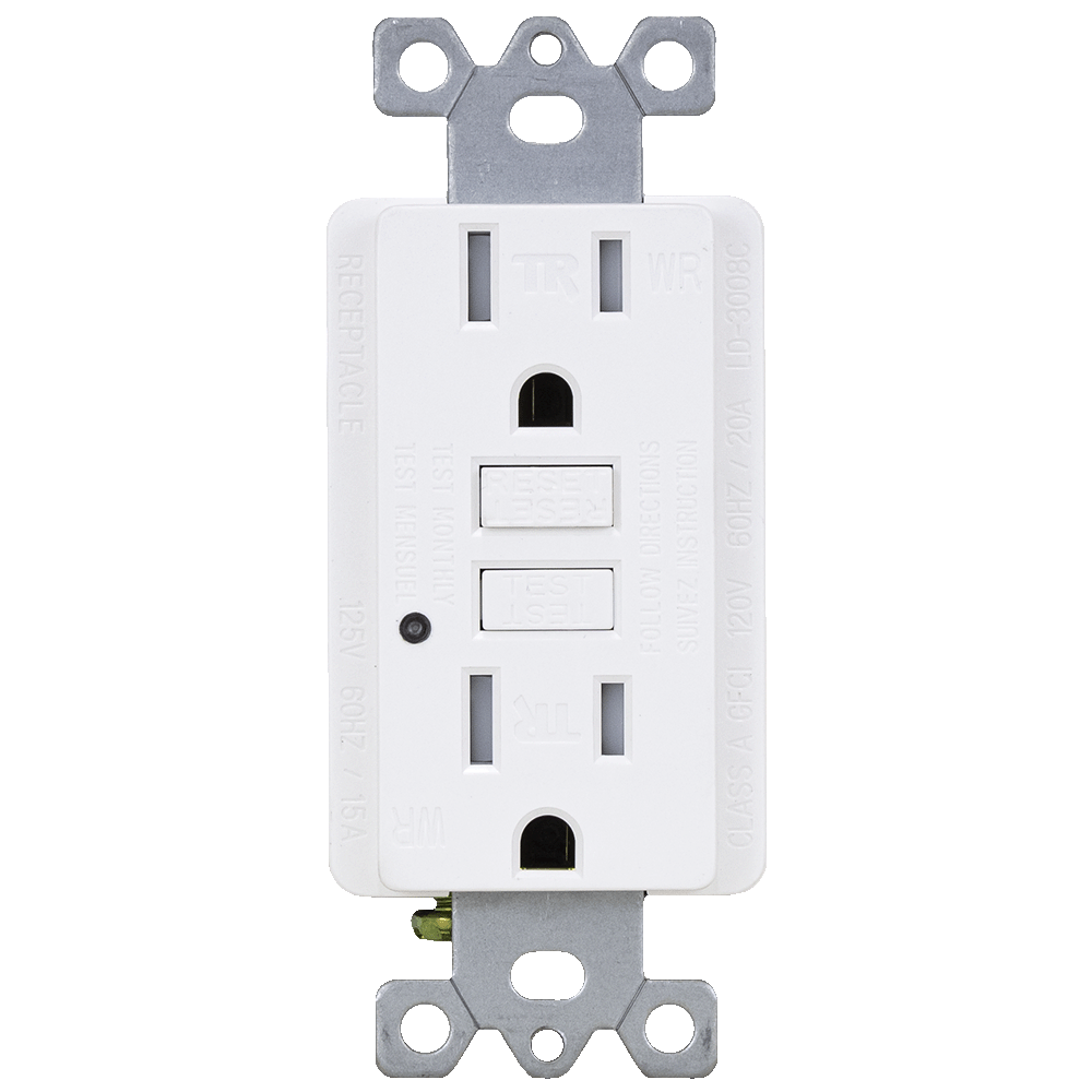 LD-3008C 15 Amp Tamper Resistant GFCI Receptacle With Wall Plate - Whi
