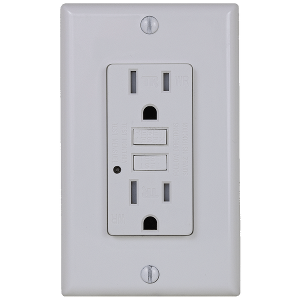 LD-3008C 15 Amp Tamper Resistant GFCI Receptacle With Wall Plate - Whi