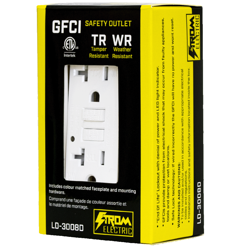 LD-3008D 20 Amp Tamper Resistant GFCI Receptacle With Wall Plate - White